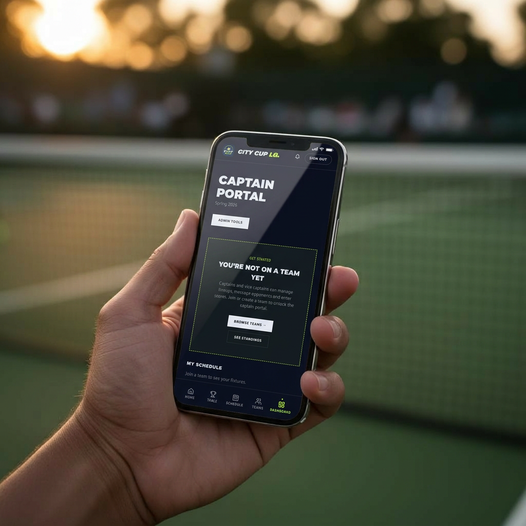 Player checking the City Cup app courtside